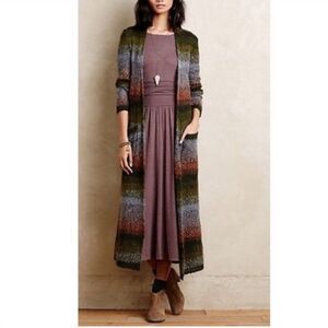 Striped Multicolor Long Cardigan with Mauve Dress